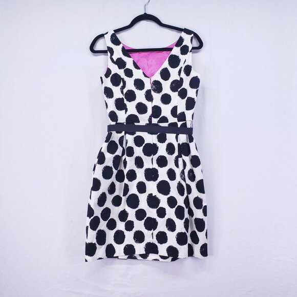 Eliza J Fit & Flare Dress Sz 6 Womans Black White Polka Dot Sleeveless Pleated - Picture 8 of 14